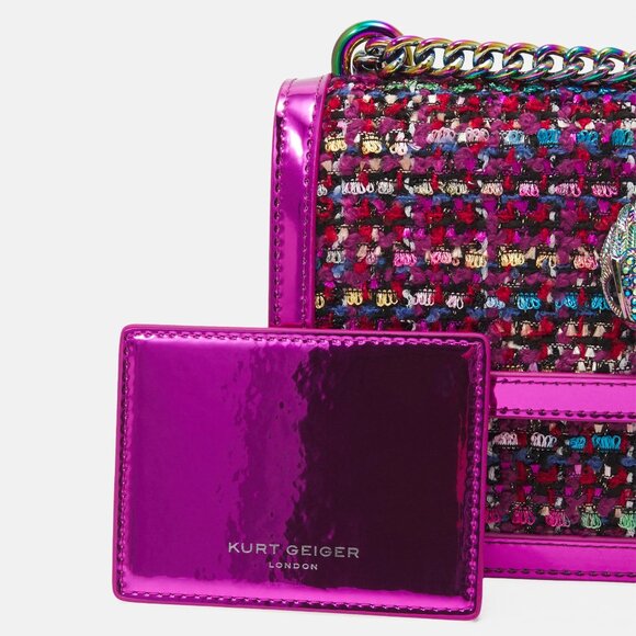 RARE HTF NWT Kurt Geiger Shoreditch Crossbody Bag Metallic Tweed Fuchsia Pink - Picture 3 of 16